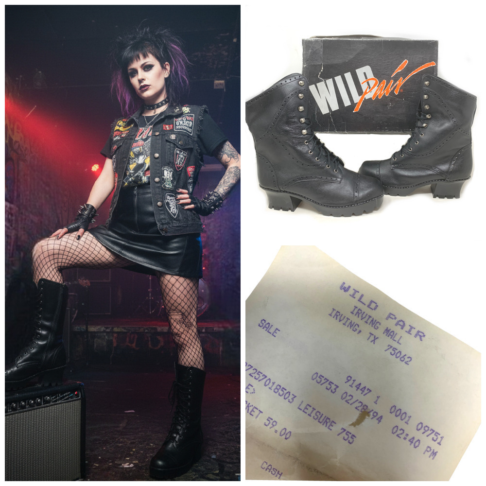 Vtg NEW 1994 Wild Pair Sz 7.5 Inca Black Leather Granny Combat Boots Goth Punk